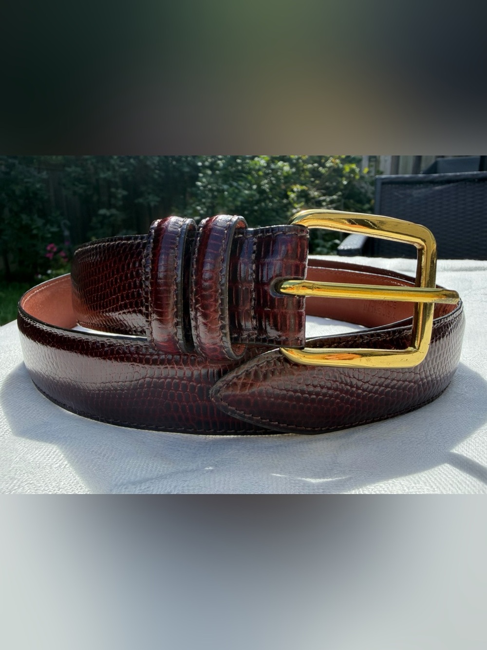 Allen Edmonds “Hampton Lizard” Brown Leather Belt – Handmade in USA